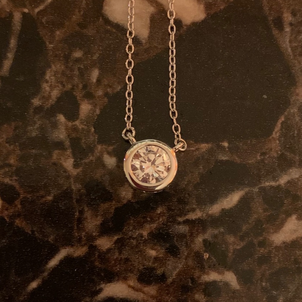 Brilliant Cut White sapphire Bezel Set Necklace - Picture 2 of 5
